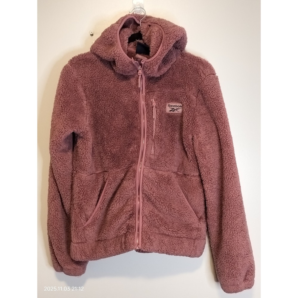 Reebok Women's Dark‎ Dusty Rose Fuzzy Fleece Hooded Zip Up Jacket M